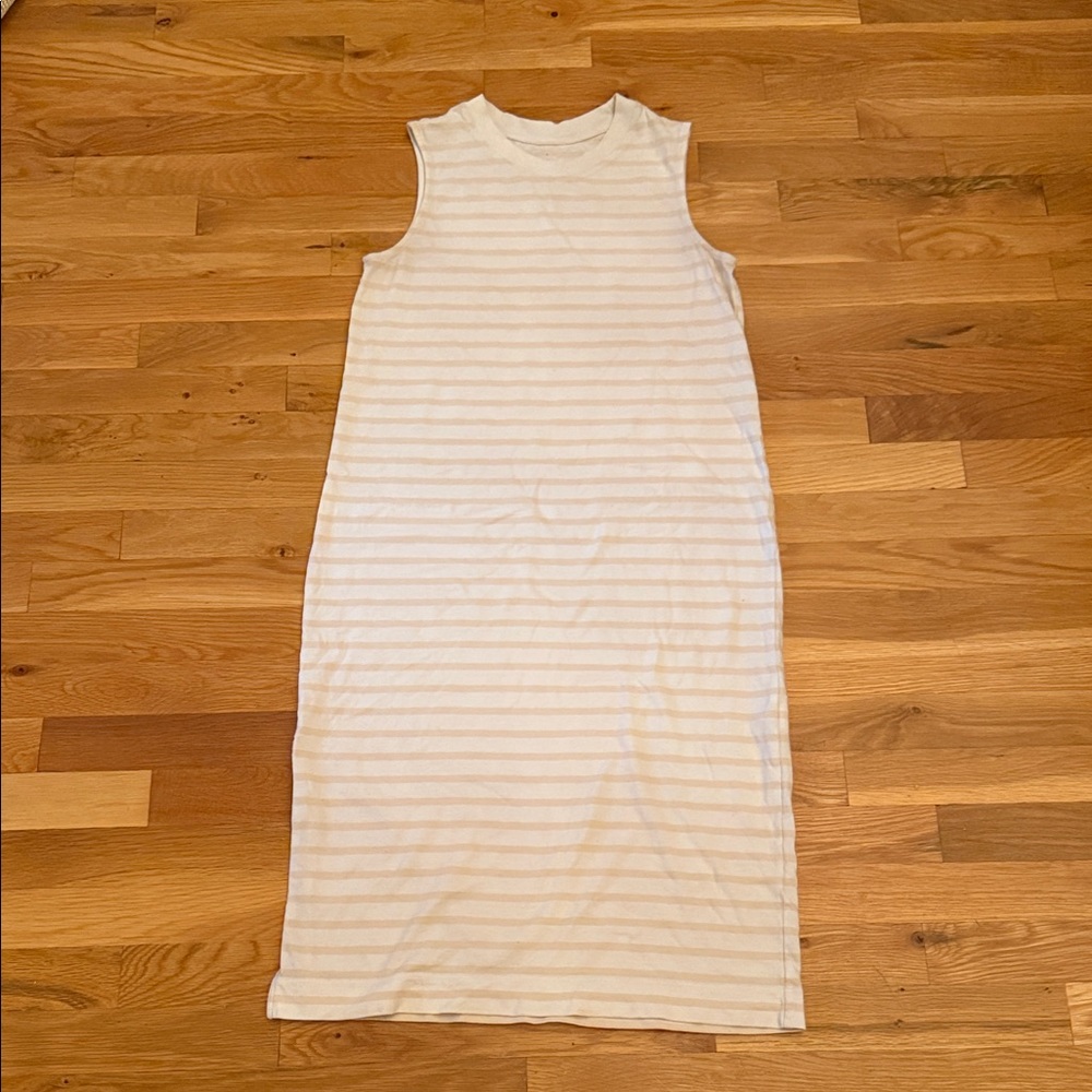 Everlane Sleeveless Striped Cream Midi Dress